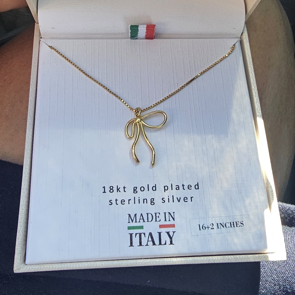18k Gold Plated Sterling Silver Bow Necklace